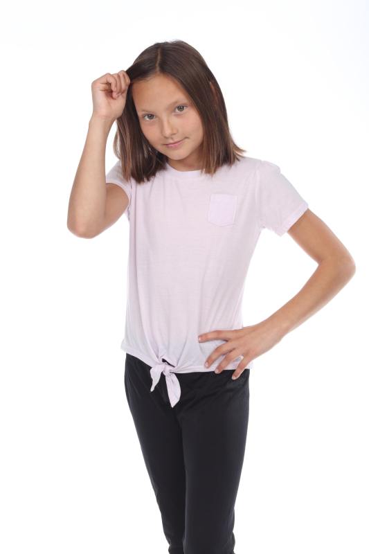 9015 Girl's Tied Short Sleeve Pocket Tee
