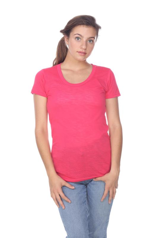 3400 Junior's Poly Rayon Slub Crewneck Tee