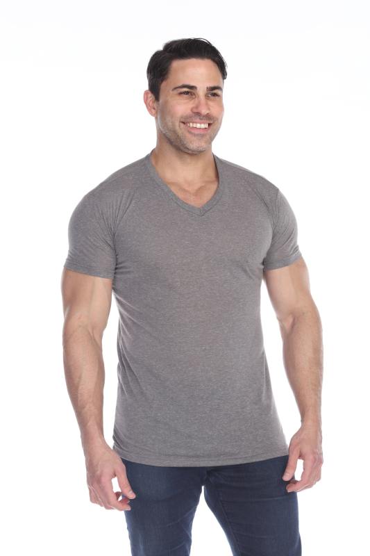 3702 Men's Poly Linen Blend V-Neck Tee