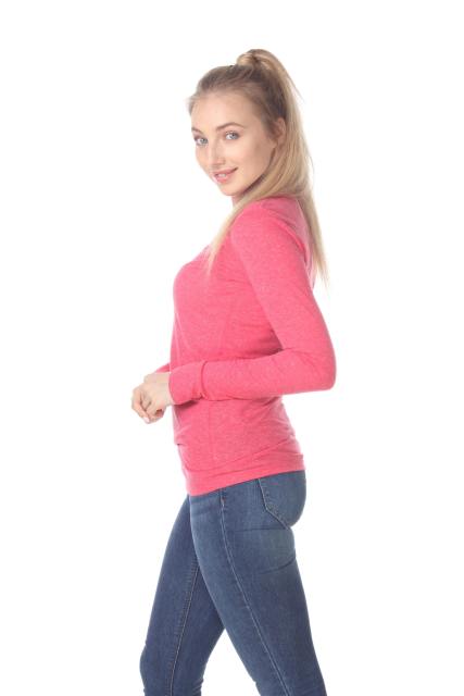 3804 Junior's Poly Linen Long Sleeve Crewneck Tee