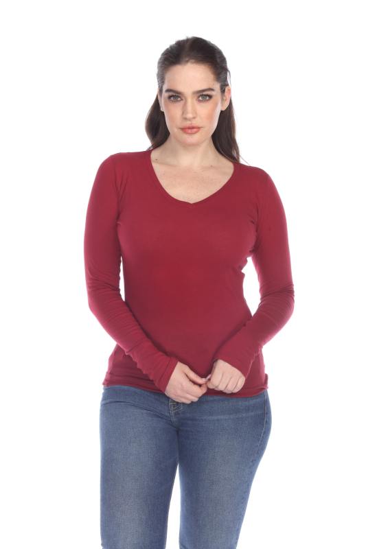 1103 Junior's Long Sleeve Tear Drop V-Neck Tee