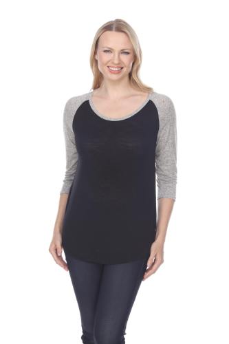 7454 LADIES POLY RAYON SLUB SCOOP NECK 3/4 SLEEVE RAGLAN