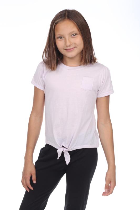 9015 Girl's Tied Short Sleeve Pocket Tee