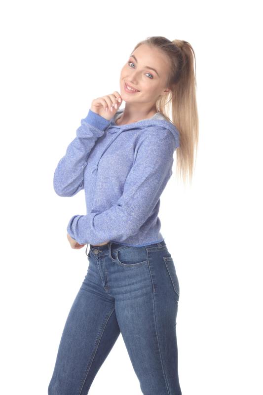 8911 Junior's French Terry Hooded Crop Long Sleeve Sweatshirt