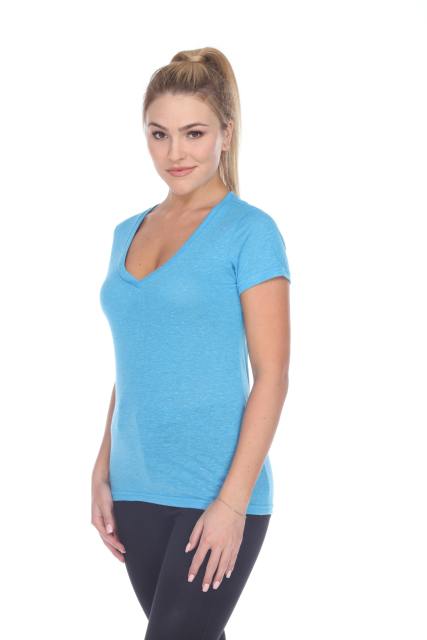 3803 Junior's Short Sleeve Poly Linen Deep V Neck Tee