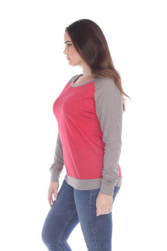 3102 Junior's Cotton Poly Contrast Raglan Long Sleeve Pullover