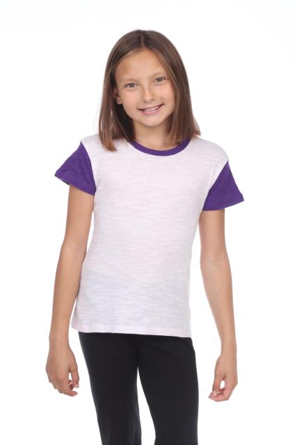 9011 Girl's Contrast Short Sleeve Crewneck Tee
