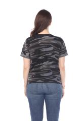 3216C Junior's Camo Print Rolled Cuff Short Sleeve Boxy Tee