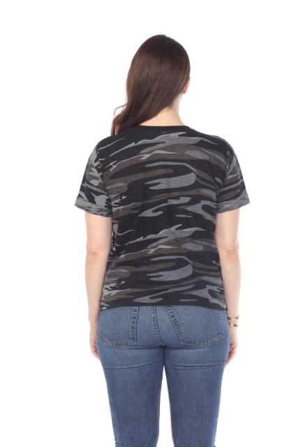 3216C Junior's Camo Print Rolled Cuff Short Sleeve Boxy Tee