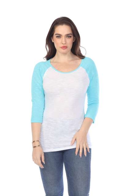 6054 Juniors Boat Neck 3/4 Sleeve Cotton Slub Raglan