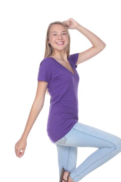 1003 Junior's Cap Sleeve Deep V Neck Tee