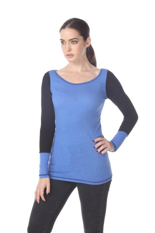 3101 Junior's Cotton Poly Blend Body with Black Thermal Long Sleeve Tee