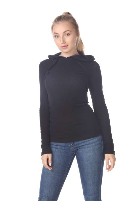 6101 Junior's Long Sleeve Waffle Thermal Hoodie