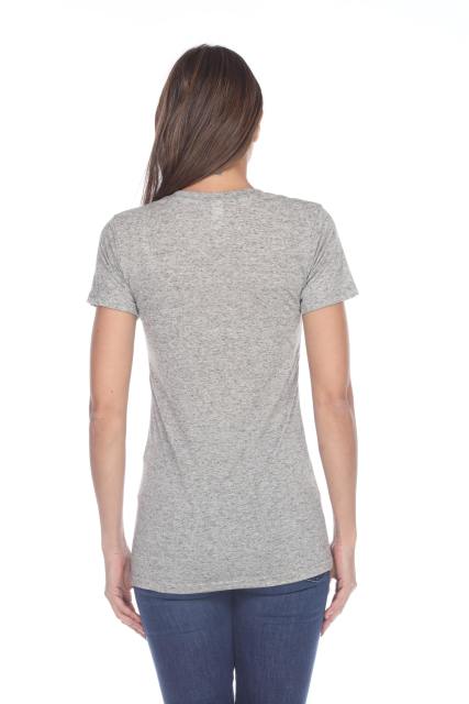 3803 Junior's Short Sleeve Poly Linen Deep V Neck Tee