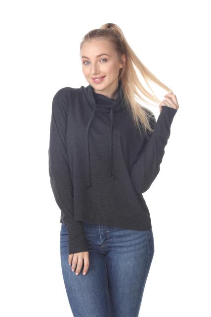 3217 Junior's Relaxed Mock Neck Long Sleeve Pullover