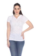 6051 Junior's Short Sleeve Cotton Slub Henley Hoodie
