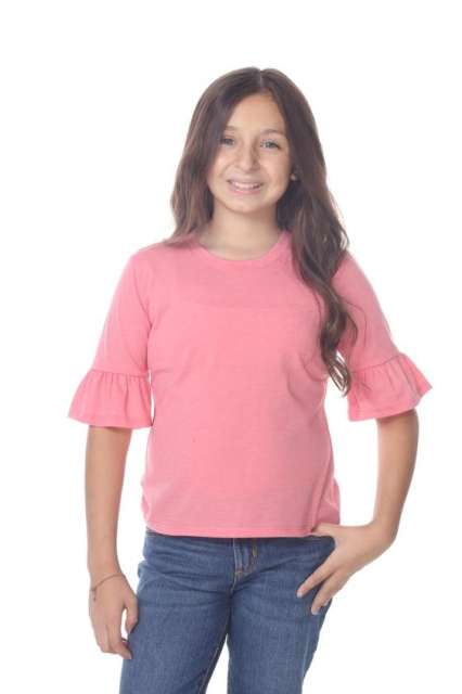 9019 Girls Ruffle Sleeve Round Neck Tee