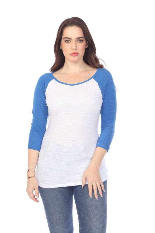 6054 Juniors Boat Neck 3/4 Sleeve Cotton Slub Raglan