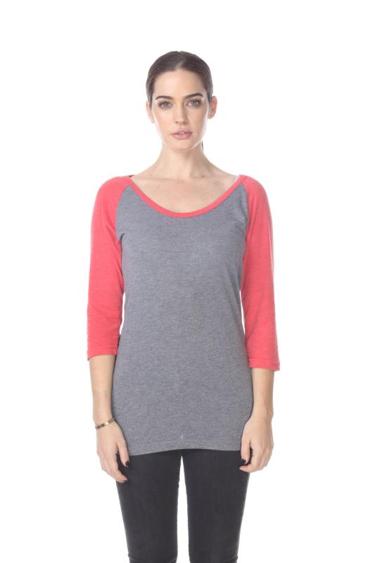 3206 Junior's Tri Blend 3/4 Contrast Sleeve Raglan