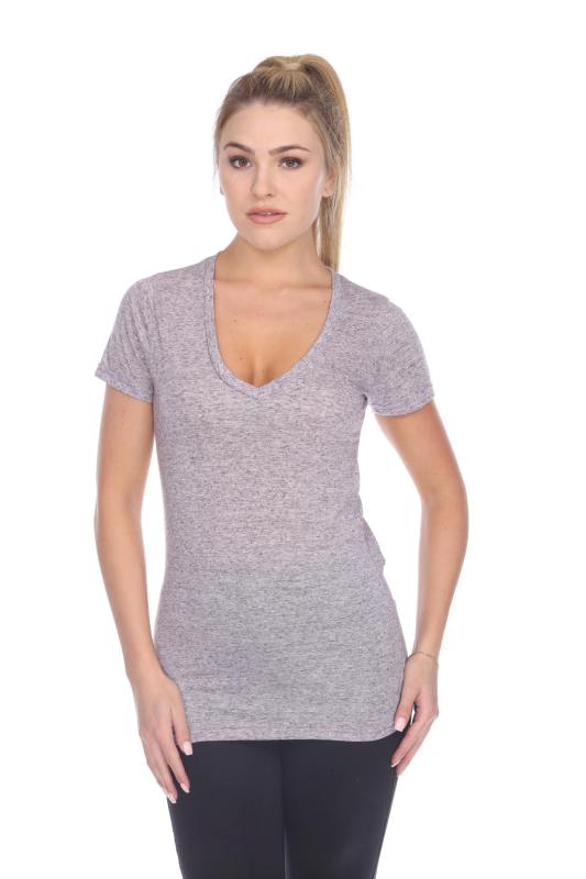 3803 Junior's Short Sleeve Poly Linen Deep V Neck Tee