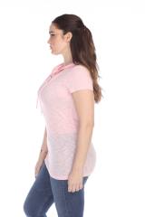 6051 Junior's Short Sleeve Cotton Slub Henley Hoodie