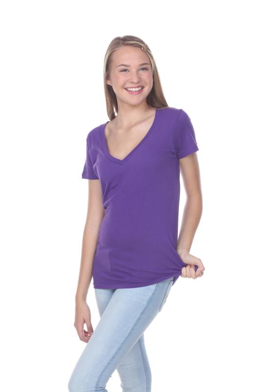 1003 Junior's Cap Sleeve Deep V Neck Tee