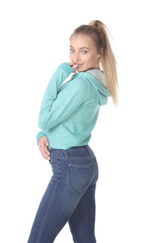 8911 Junior's French Terry Hooded Crop Long Sleeve Sweatshirt