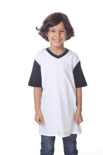9607 Boy's Color Block V Neck Tee