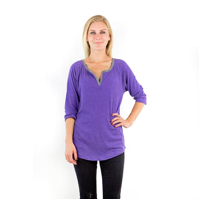 7204 Ladies Split-V Neck 3/4 Sleeve Raglan