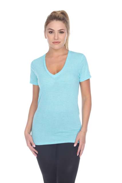 3803 Junior's Short Sleeve Poly Linen Deep V Neck Tee
