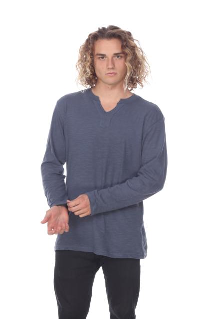 6562 Men's Long Sleeve Slub Jersey V-Cut Crewneck Tee