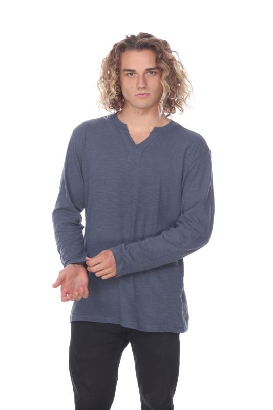 6562 Men's Long Sleeve Slub Jersey V-Cut Crewneck Tee