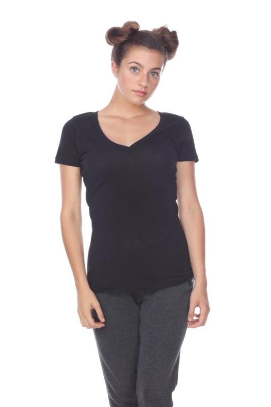 3903 Junior's Bamboo Blend Short Sleeve Deep V Neck Tee
