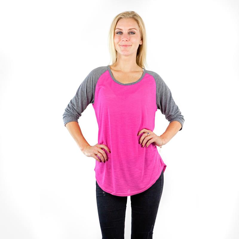 7454 LADIES POLY RAYON SLUB SCOOP NECK 3/4 SLEEVE RAGLAN