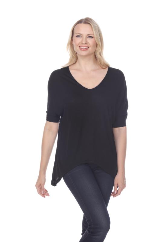 7303 Ladies V-Neck Dolman with Sharkbite Hem