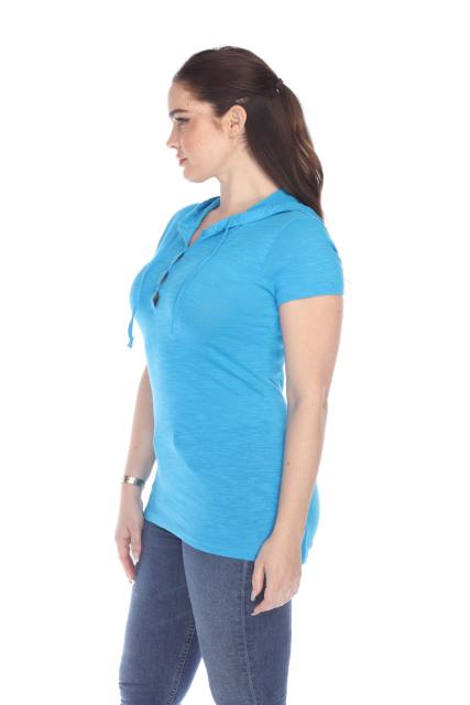 6051 Junior's Short Sleeve Cotton Slub Henley Hoodie