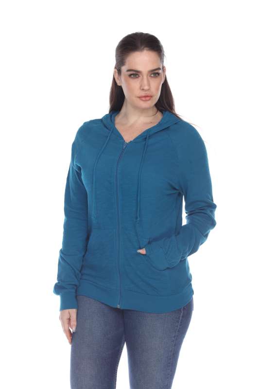 6152 Junior's Long Sleeve Cotton Slub Zip-Up Hoodie