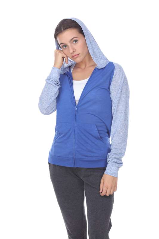 6153C Juniors 2-Tone Zip Front Pocket Hooded Jacket