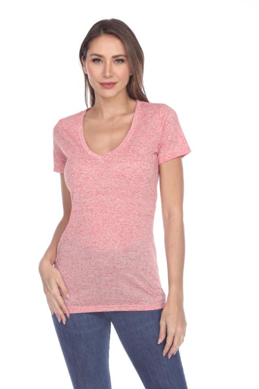 3803 Junior's Short Sleeve Poly Linen Deep V Neck Tee