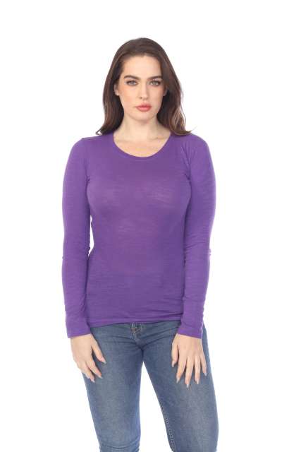 6150 Junior's Long Sleeve Cotton Slub Crewneck Tee