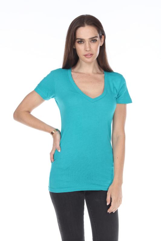 3903 Junior's Bamboo Blend Short Sleeve Deep V Neck Tee