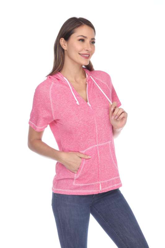 8901 Junior's French Terry Short Sleeve Zip Hoodie