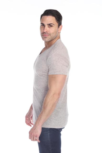3702 Men's Poly Linen Blend V-Neck Tee