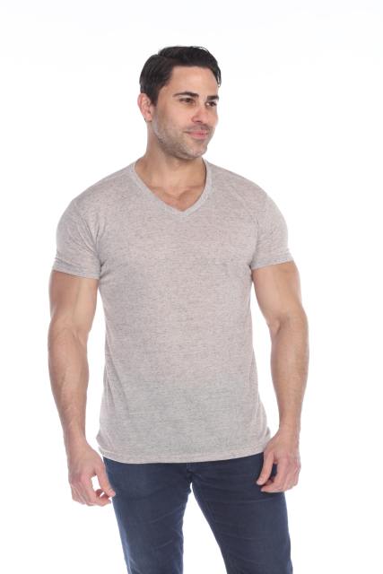 3702 Men's Poly Linen Blend V-Neck Tee