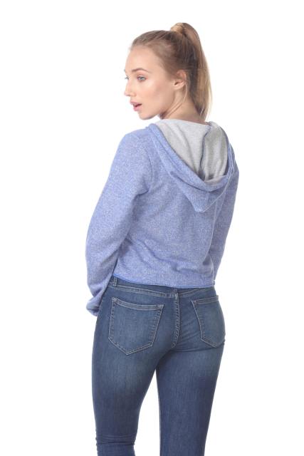 8911 Junior's French Terry Hooded Crop Long Sleeve Sweatshirt