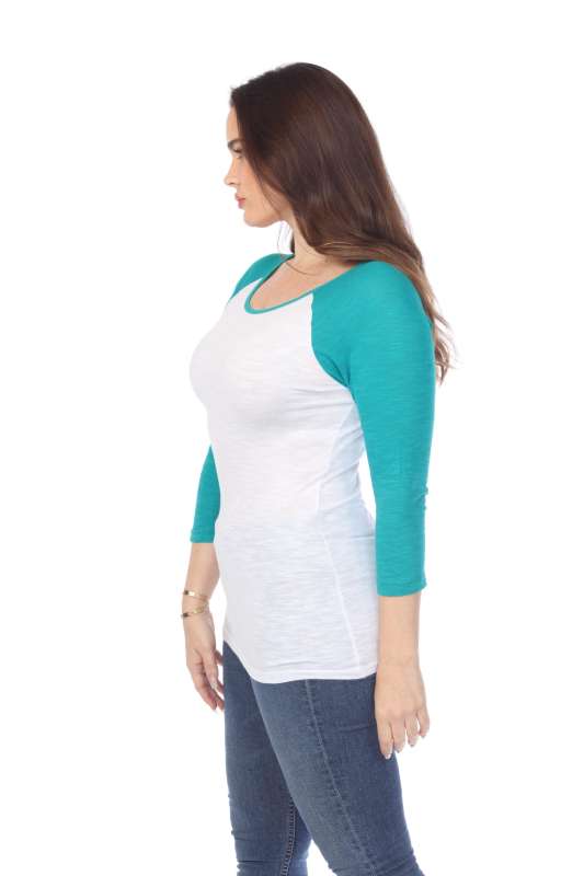 6054 Juniors Boat Neck 3/4 Sleeve Cotton Slub Raglan