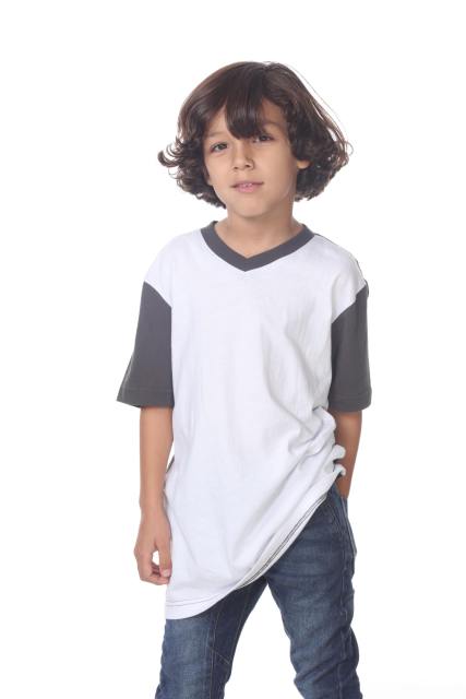 9607 Boy's Color Block V Neck Tee