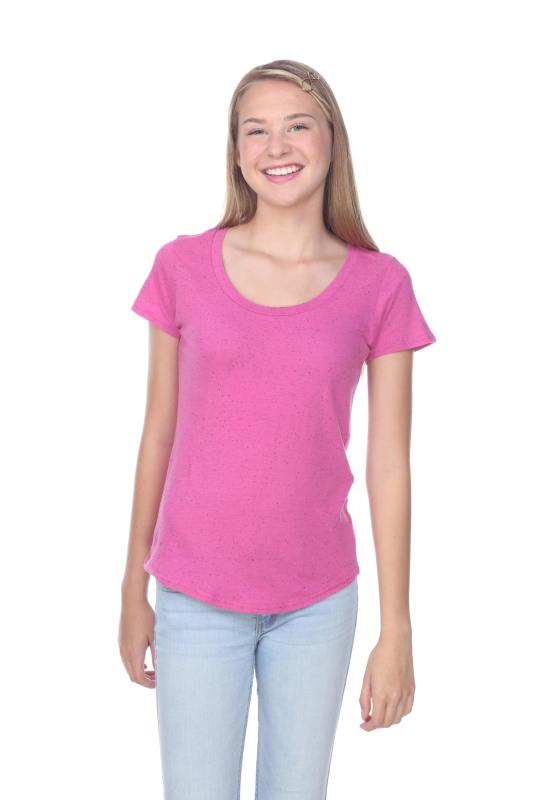 1201 Junior's Cotton Nub Scoop Neck Tee with Curve Hem
