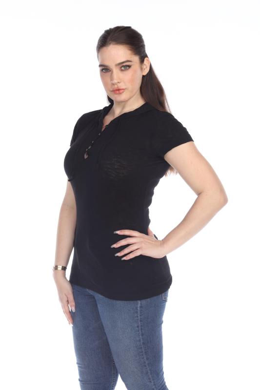 6051 Junior's Short Sleeve Cotton Slub Henley Hoodie