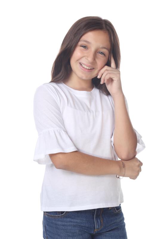 9019 Girls Ruffle Sleeve Round Neck Tee